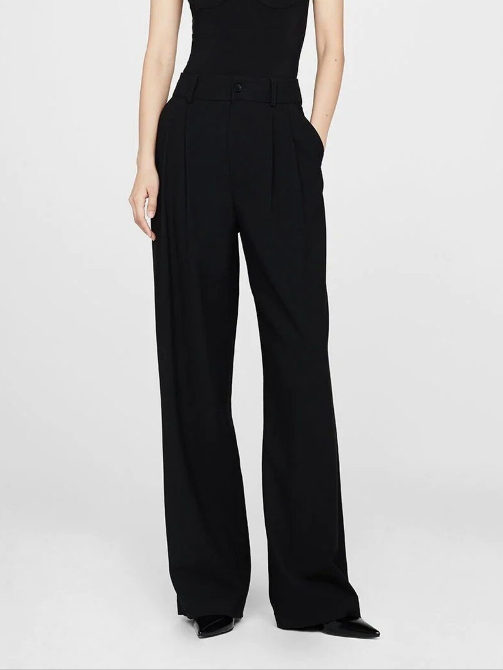 Anine Bing Carrie Wide leg Pant in Black Linen Blend Size 32
